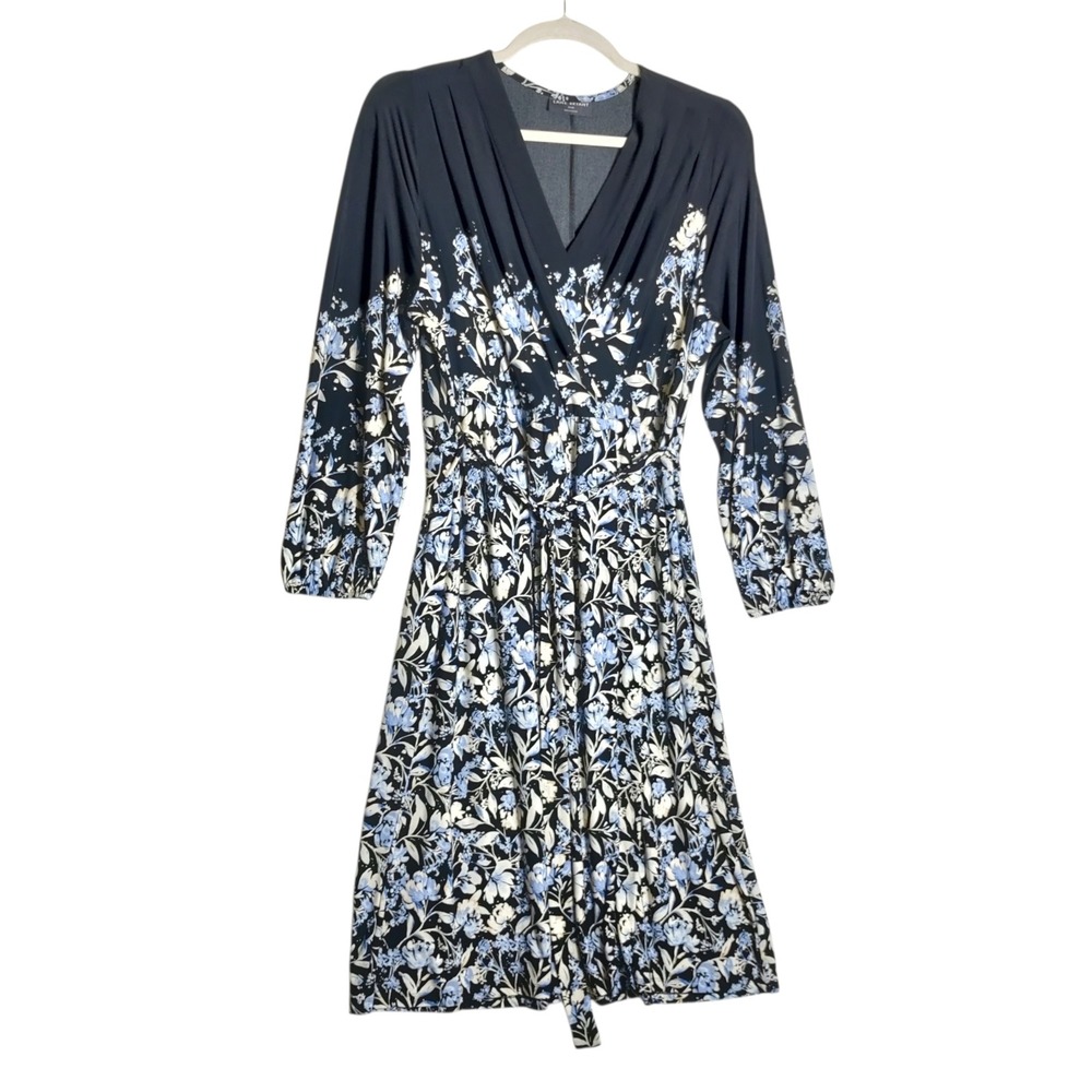 Lane‎ Bryant Blue Floral Faux Wrap Dress Plus Size 22/24  V-Neck Jersey